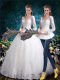 New Style White Ball Gowns Tulle V-neck Long Sleeves Beading and Appliques Floor Length Lace Up Wedding Gowns