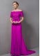 Custom Designed Fuchsia Off The Shoulder Zipper Lace Mother of Bride Dresses Sweep Train Short Sleeves