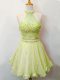Comfortable Yellow Green Lace Up Halter Top Beading Bridesmaid Gown Organza Sleeveless