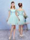 Top Selling Aqua Blue Short Sleeves Mini Length Lace Lace Up Wedding Party Dress