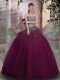 Sleeveless Tulle Floor Length Lace Up Quinceanera Gowns in Purple with Beading