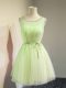 Yellow Green Lace Up Wedding Party Dress Belt Sleeveless Knee Length