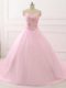 Elegant Tulle Sleeveless Ball Gown Prom Dress Brush Train and Beading