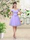 Hot Selling Lilac Lace Up Quinceanera Dama Dress Lace and Belt Cap Sleeves Knee Length