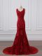 Lace and Appliques Mother of the Bride Dress Red Zipper Sleeveless Brush Train