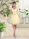 Elegant Knee Length Lace Up Vestidos de Damas Light Yellow for Prom and Party with Lace and Belt