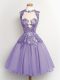 Knee Length Lilac Bridesmaid Dresses Chiffon Sleeveless Lace