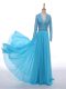 Clearance Baby Blue Chiffon Zipper Mother Of The Bride Dress Long Sleeves Floor Length Lace