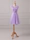 Empire Bridesmaid Gown Lavender V-neck Chiffon Sleeveless Mini Length Lace Up