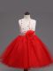 Sweet Appliques and Hand Made Flower Little Girls Pageant Gowns Red Zipper Sleeveless Knee Length