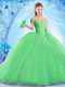 Sleeveless Beading Lace Up 15 Quinceanera Dress with Green Brush Train