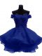 Top Selling Royal Blue Prom Dress Prom and Party and Sweet 16 with Beading and Lace and Appliques and Ruffles Off The Shoulder Sleeveless Zipper