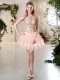 Gorgeous Peach Prom Evening Gown Prom and Party and Sweet 16 with Beading and Lace and Appliques Scoop Sleeveless Lace Up