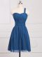 Mini Length Blue Wedding Party Dress One Shoulder Sleeveless Zipper