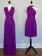 Glamorous Purple Lace Up Halter Top Beading and Ruching Bridesmaid Gown Chiffon Sleeveless
