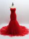 Red Sleeveless Ruching Lace Up Formal Evening Gowns