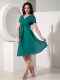 Turquoise Empire Ruching Mother Of The Bride Dress Zipper Chiffon Short Sleeves Knee Length