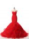 Red Mermaid Ruffles Womens Evening Dresses Zipper Tulle Sleeveless