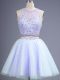 Lavender Sleeveless Knee Length Beading Lace Up Wedding Party Dress