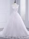 White Sleeveless Tulle Brush Train Clasp Handle Bridal Gown for Wedding Party