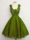 Custom Design Lace Dama Dress Olive Green Lace Up Sleeveless Knee Length