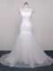 Clearance White Scoop Neckline Lace and Appliques and Ruching Bridal Gown Sleeveless Lace Up