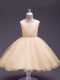Peach Ball Gowns Organza Scoop Sleeveless Beading Knee Length Zipper Flower Girl Dresses