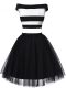Glorious White And Black Off The Shoulder Neckline Ruching Prom Gown Sleeveless Zipper