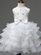 Sweet White Ball Gowns Lace and Ruffled Layers and Bowknot Little Girls Pageant Dress Wholesale Zipper Organza Sleeveless Knee Length
