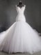 Fashionable Tulle Scoop Sleeveless Chapel Train Zipper Lace Wedding Gowns in White