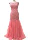 Tulle Sleeveless Floor Length Evening Dresses and Beading and Lace and Appliques