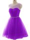 A-line Prom Party Dress Purple Scoop Tulle Sleeveless Mini Length Lace Up