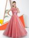 Stunning Tulle Bateau Sleeveless Backless Beading and Lace Wedding Party Dress in Watermelon Red