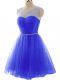 Artistic Sleeveless Mini Length Beading and Ruching Lace Up Prom Gown with Blue