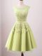 Sexy Yellow A-line Tulle Scoop Sleeveless Lace Knee Length Lace Up Wedding Party Dress