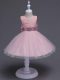 Extravagant Baby Pink Sleeveless Lace and Bowknot Knee Length Toddler Flower Girl Dress
