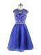 Fancy Blue Homecoming Dress Prom and Party with Beading Scoop Cap Sleeves Zipper