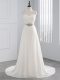 Empire Sleeveless White Wedding Dress Brush Train Lace Up