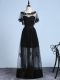 Smart Black Prom Party Dress Prom and Party and Sweet 16 with Embroidery Scoop Short Sleeves Backless