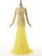 Simple Light Yellow Sleeveless Floor Length Lace and Appliques Side Zipper Evening Gowns
