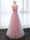 Luxurious Sleeveless Floor Length Beading and Belt Zipper Prom Gown with Pink