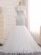 Sophisticated Tulle Off The Shoulder Sleeveless Zipper Beading and Lace Wedding Dress in White