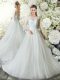New Style White Tulle Zipper Wedding Dress 3 4 Length Sleeve Court Train Lace