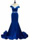 Traditional Beading Prom Gown Royal Blue Zipper Sleeveless Brush Train