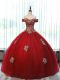 Glittering Tulle Off The Shoulder Sleeveless Lace Up Beading and Appliques Quinceanera Dresses in Wine Red