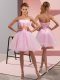 Sleeveless Organza Mini Length Lace Up Homecoming Dress in Baby Pink with Beading and Ruching