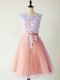 New Arrival Peach Sleeveless Tulle Lace Up Bridesmaid Dress for Prom and Party and Wedding Party