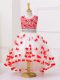 Stunning White And Red Ball Gowns Scoop Sleeveless Tulle High Low Zipper Appliques and Sequins Flower Girl Dresses