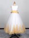 Super Sleeveless Floor Length Appliques Lace Up Flower Girl Dresses with White