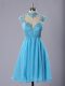 Baby Blue Zipper High-neck Lace and Appliques Homecoming Dress Chiffon Sleeveless